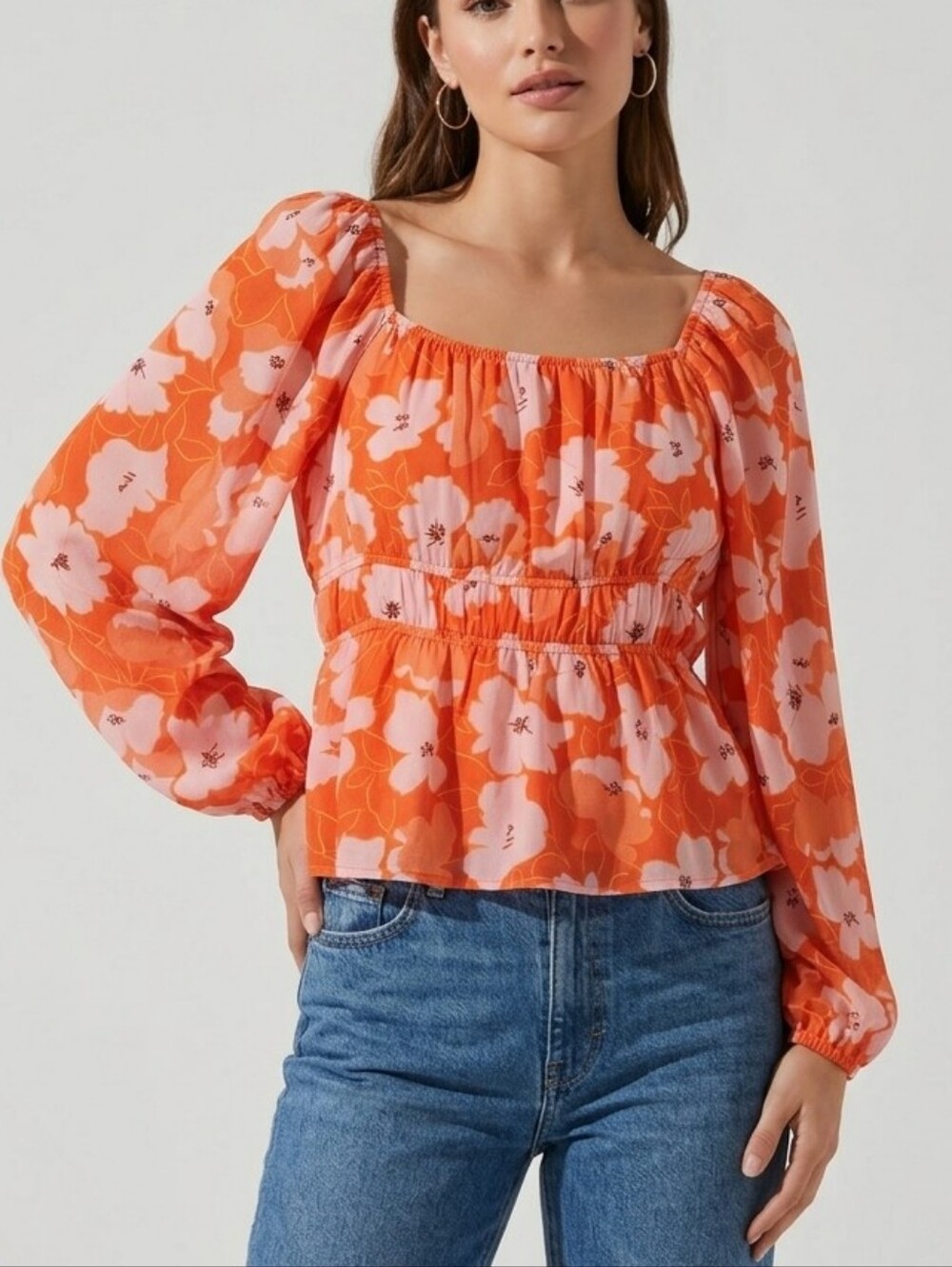DR2 orange/white/pink floral blouse, size M, summer/spring